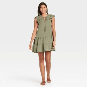 Knox Rose | Tiered Olive Green Dress, Size XS